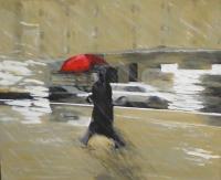 Red Umbrella - Oil Paintings - By Jacek Gaczkowski, Contemporary Painting Artist