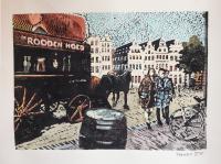Linocut And Watercolour - Grote Markt Antwerpen - Ink