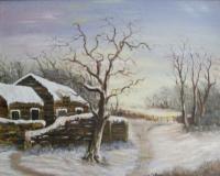 Landscape - Winter Cottage - Oil On Canvas