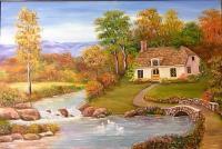 Landscape - Country Cottage - Oil On Canvas