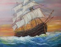 Ships - Rough Seas - Oil On Canvas