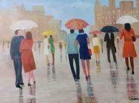 People - Rainy Day - Oil On Canvas