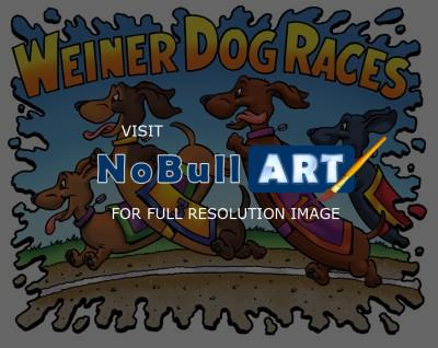 Alan Mac Bain - Weiner Dog Races - Ink Line With Photoshop Color Cartoon  Other - NoBullART Art Gallery