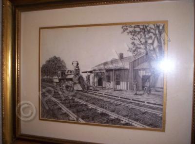 Railroad Art - Railroad Depot And Train Crew - Ink