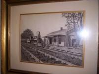 Railroad Art - Railroad Depot And Train Crew - Ink