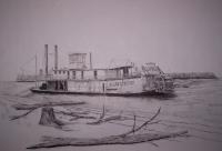 The Riverboat Silas Wright - Ink Drawings - By Richard Hall, Black And White Drawing Artist