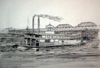 Riverboat Keokuk - Ink Drawings - By Richard Hall, Ink Drawings Drawing Artist