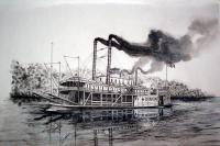 Riverboat Dubuque - Ink Drawings - By Richard Hall, Black And White Drawing Artist