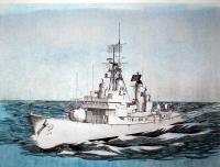 Uss Charles F Adams Ddg-2 - Mixed Media Mixed Media - By Richard Hall, Ink Drawings Mixed Media Artist