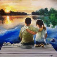 Children - Sunset - Oil On Canvas