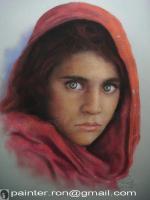 Sharbat Gula Pastel 14X18 - Pastel Drawings - By Prachya Kunaseth, Portrait Drawing Artist