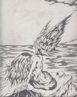 Pencil Drawings - Angel On Rocks - Pencil  Paper