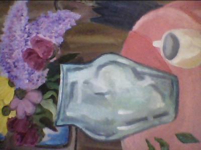 None - My Vermont Vase  Over A Black Book - Oil Painting