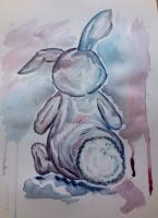 Backside Bunny - Watercolor Paintings - By Dani T, Detailed Slap-Dash Painting Artist