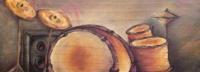 Drums On Fire - Oil On Wood Paintings - By Dani T, Impressionistic Painting Artist