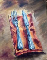 Fork And Knife - Oil On Canvas Paintings - By Dani T, Impressionistic Painting Artist