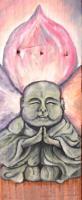 Different Stuff - Green Buddha With Lotus Flower - Oil On Wood