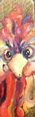 Different Stuff - Quizzical Creature Chicken - Oil On Wood