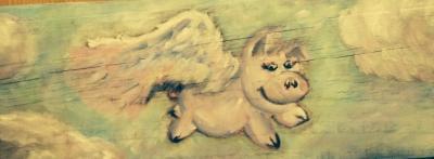 Fantasy And Magics - Soaring Piglet - Oil On Wood