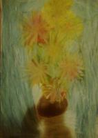 Vase Of Flowers - Oil Pastel Paintings - By Claudia Soeiro, Oil Pastels Painting Artist