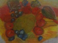 Coco With Apples - Oil Pastel Paintings - By Claudia Soeiro, Oil Pastels Painting Artist