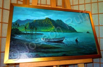 Seascapes - Kaneohe Bay Afternoon - With Skiff - Prof Qlty Oil On 3X P Cnv