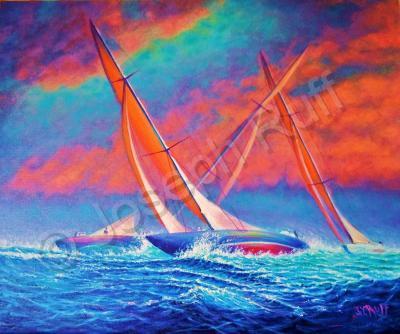 Sailingboats - Racing Wedge - Prof Qlty Oil On 3X P Cnv