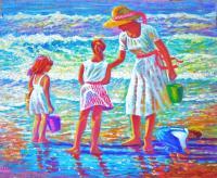 Seascapes - Sunday Afternoon At The Beach - Prof Qlty Oil On 3X P Cnv