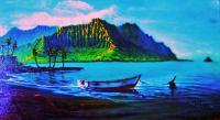 Kaneohe Bay Aftrnoon With Skiff - Prof Qlty Oil On 3X P Cnv Paintings - By Joseph Ruff, Realism Painting Artist