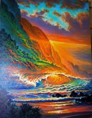 Seascapes - Napali Coast Sunset - Prof Qlty Oil On 3X P Cnv