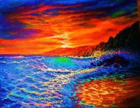 Fractal Wave Sunset - Prof Qlty Oil On 3X P Cnv Paintings - By Joseph Ruff, Immpresionism Painting Artist