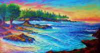 Seascapes - Bird Shacks Sunrise Big Island - Prof Qlty Oil On 3X P Cnv