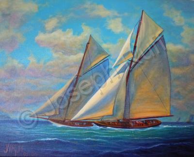 Sailingboats - Racing Schooners - Sunny Day - Prof Qlty Oil On 3X P Cnv