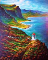 Makapu Point Lighthouse - Oahu - Prof Qlty Oil On 3X P Cnv Paintings - By Joseph Ruff, Immpresionism Painting Artist
