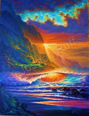 Sunset - Napali Coast Sunset - Kauai Hawaii - Prof Qlty Oil On 3X P Cnv