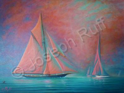 Sailingboats - Misty Bay Rendevous - Prof Qlty Oil On 3X P Cnv