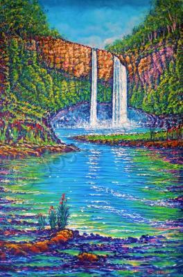 Landscape - Wailua Falls -Kauai - Prof Qlty Oil On 3X P Cnv