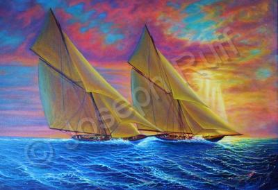 Sailingboats - Magnificent Sea - Prof Qlty Oil On 3X P Cnv