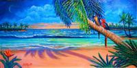 Love Birds Vacation In Paradise - Prof Qlty Oil On 3X P Cnv Paintings - By Joseph Ruff, Realism Painting Artist