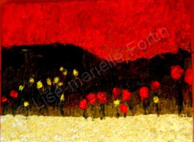 Landscapes Paysages - Red Balck And Gold - Oil