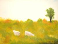 Les Moutons Et Le Grand Orme - Acrylic Paintings - By Lise-Marielle Fortin, Impressionnisme Painting Artist