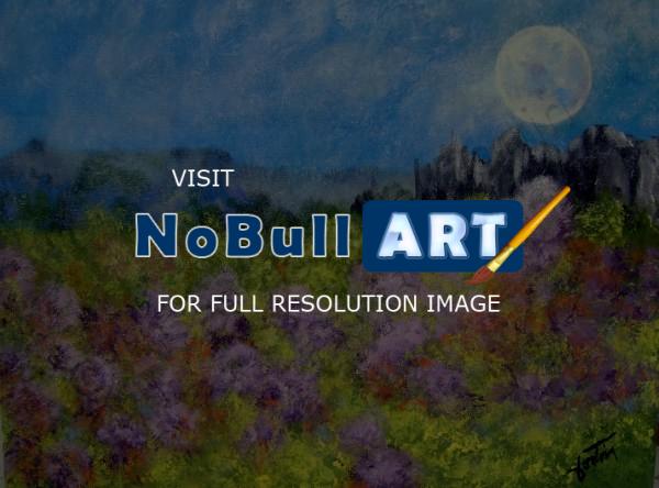 Landscapes Paysages - Ciel Bleue Et Fleurs Roses - Acrylic