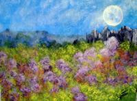 Landscapes Paysages - Ciel Bleue Et Fleurs Roses - Acrylic