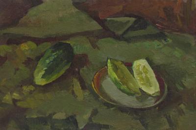 Multiple - Still Life With Cucumbers - Oil On Cardboard