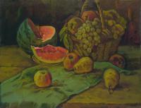 Multiple - Still Life With Water Melon - Oil On Canvas