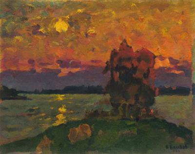 Multiple - Sunset Over The Water - Oil On Cardboard