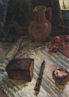 Still Life With Bread And Salt - Oil On Canvas Paintings - By Vasily Belikov, Impressionism Painting Artist