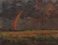 Rainbow Over The Field - Oil On Cardboard Paintings - By Vasily Belikov, Impressionism Painting Artist