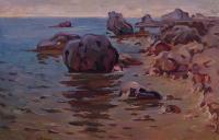 Sea Cost - Oil On Cardboard Paintings - By Vasily Belikov, Impressionism Painting Artist