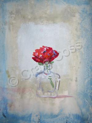 Flower Paintings - Red Ranunculus - Casein On Paper